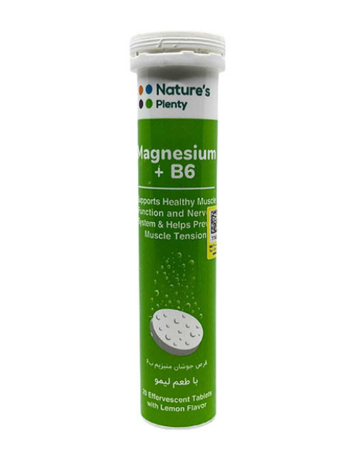 قرص جوشان منیزیم و ویتامین B6 نیچرز پلنتی 20 عدد Natures Plenty Mangnesium And Vitamin B6 20 Effervescent Tabs