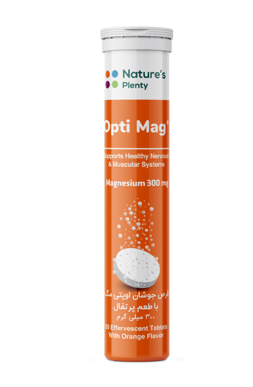 قرص جوشان اوپتی مگ 300 میلی گرم نیچرز پلنتی 20 عدد _ NATURES PLENTY OPTI MAG MAGNESIUM 300MG 20 EFFERVESCENT TABLETS